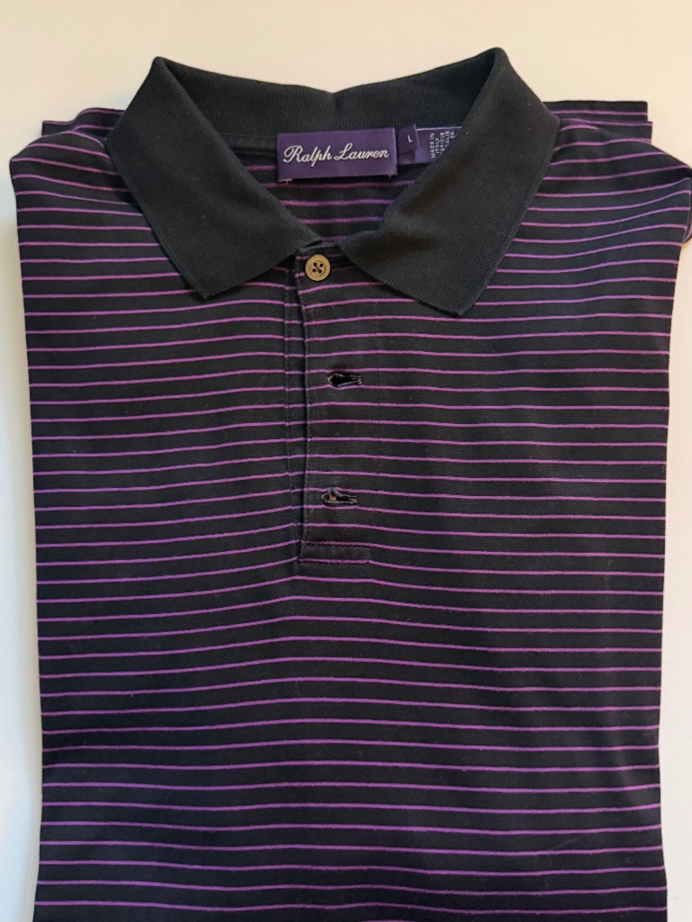 Ralph Lauren Purple Label Men’s L Black Purple Striped Polo Shirt